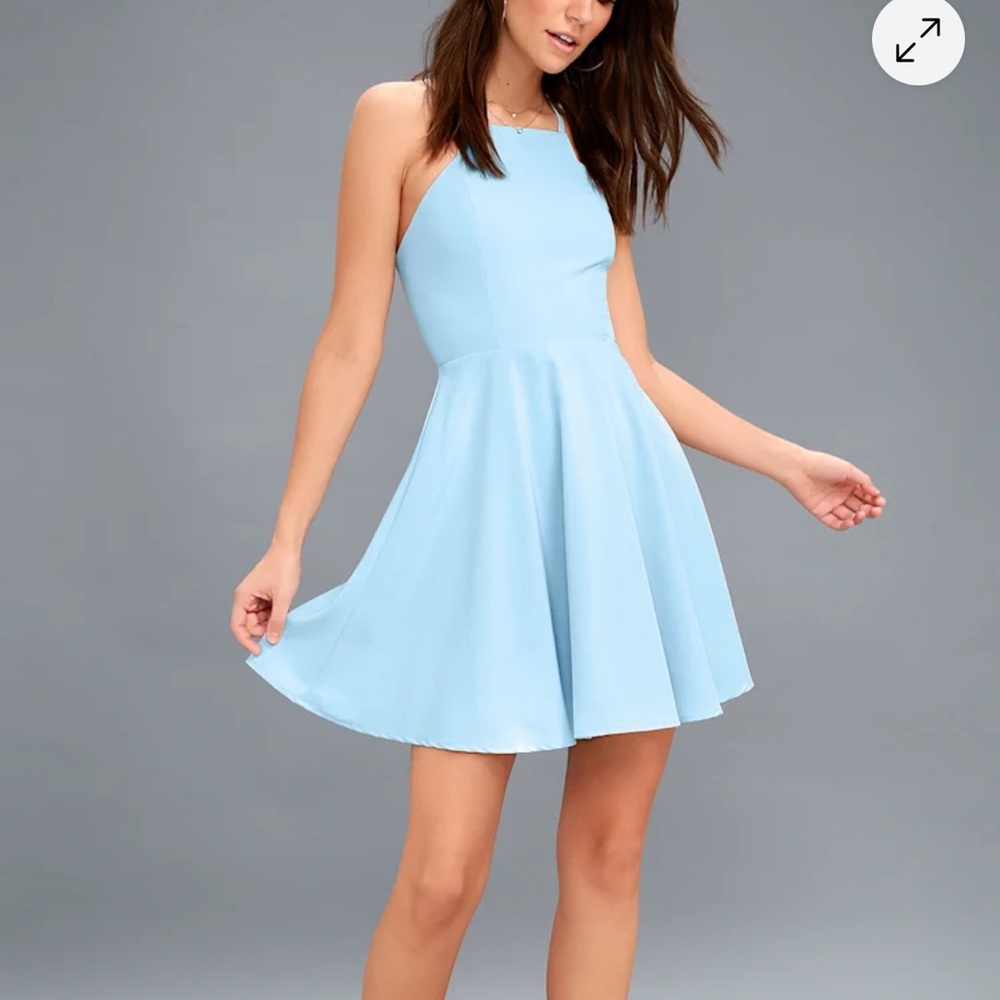 Lulus Call to Charms Light Blue Skater Dress